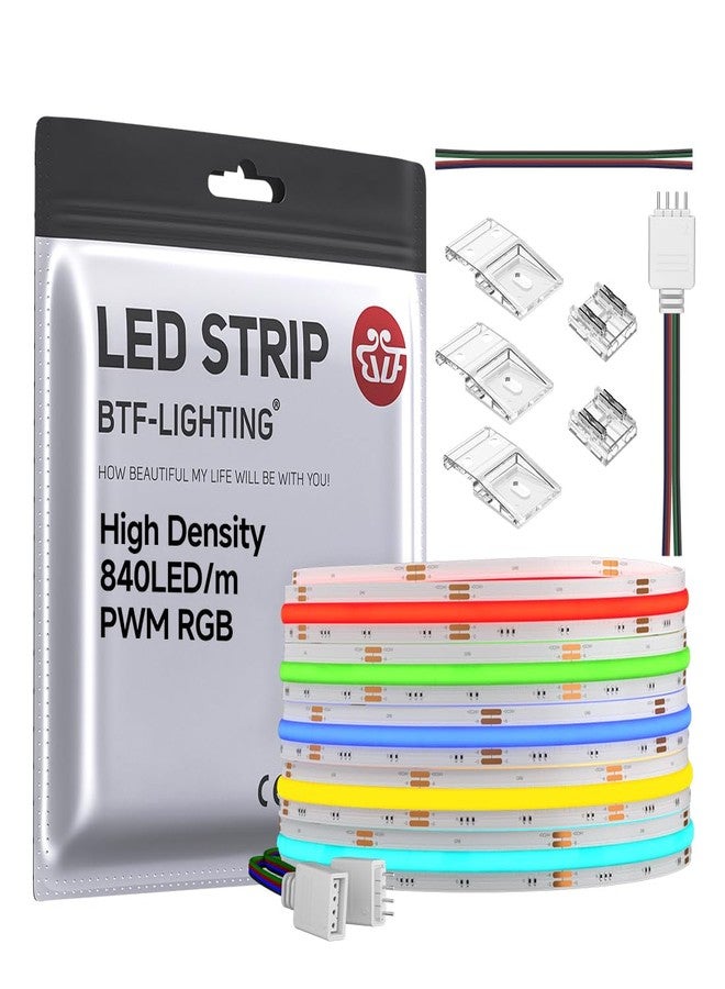 BTF-LIGHTING شريط إضاءة LED من نوع BTF-LIGHTING FCOB COB RGB، 840 مصباح LED/متر، طول 16.4 قدم، يعمل بجهد 24 فولت تيار مستمر، متغير اللون، مرن، عالي الكثافة، إضاءة موحدة، عرض 10 مم، مناسب لغرف النوم والديكورات الداخلية للمنزل (بدون محول أو وحدة تحكم). - Image 1